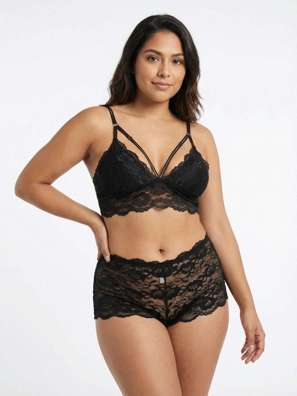Black Lace Bralette & Boyshort Set