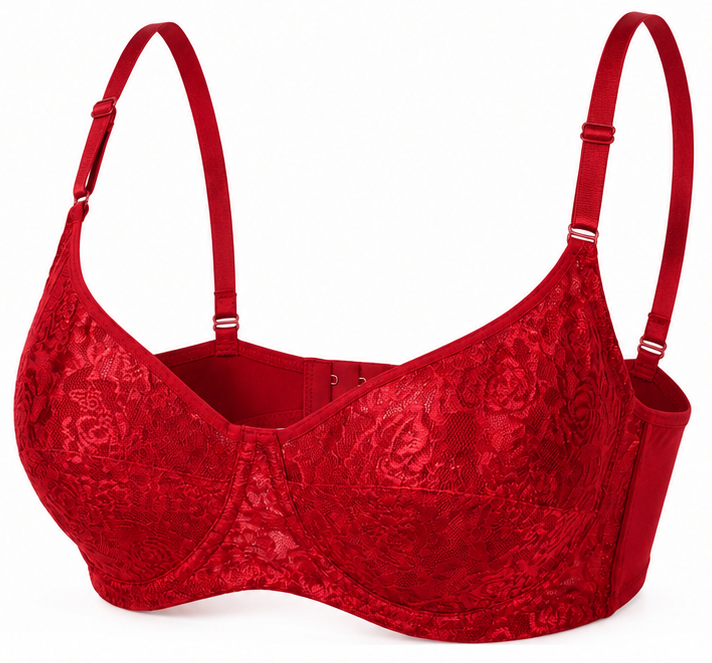 Burgundy Lace Underwire Bra, Full Coverage Push Up Bra for Women