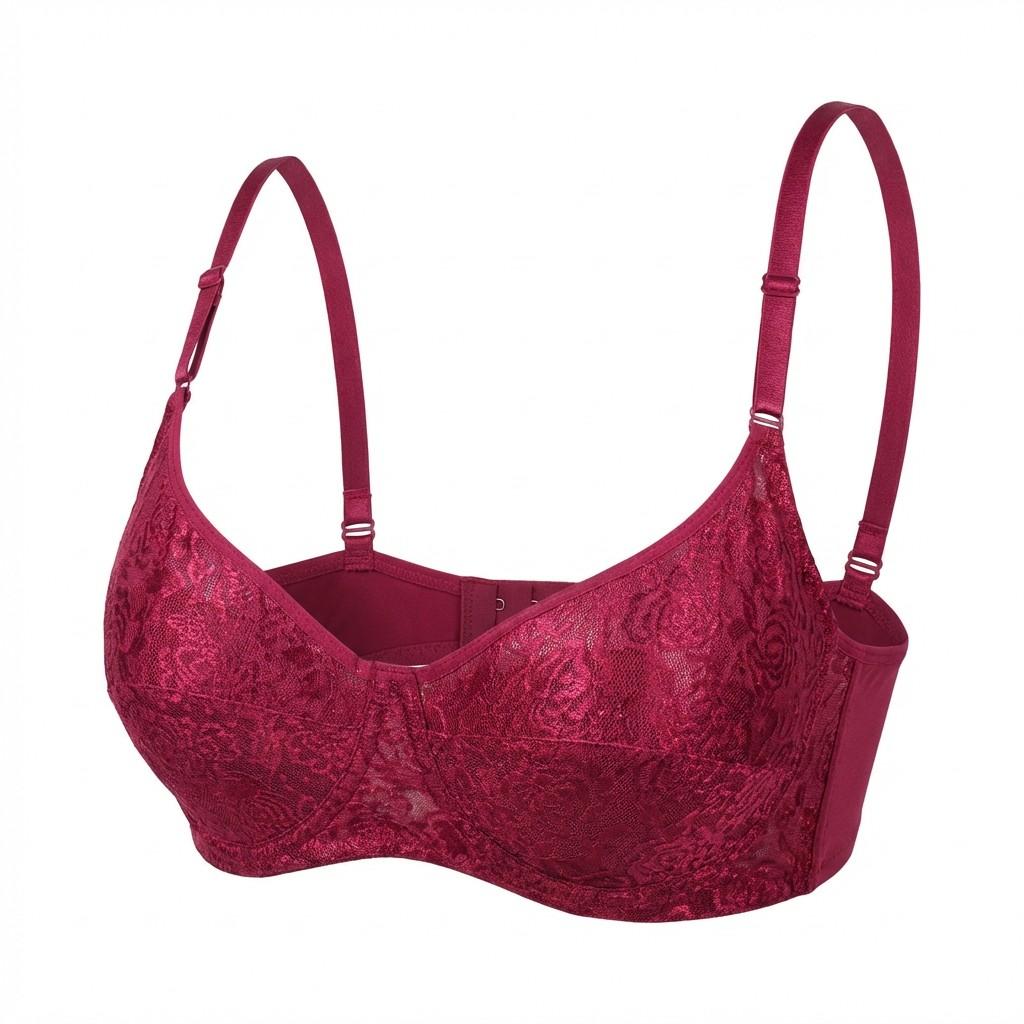 Burgundy Lace Underwire Bra, Full Coverage Push Up Bra for Women