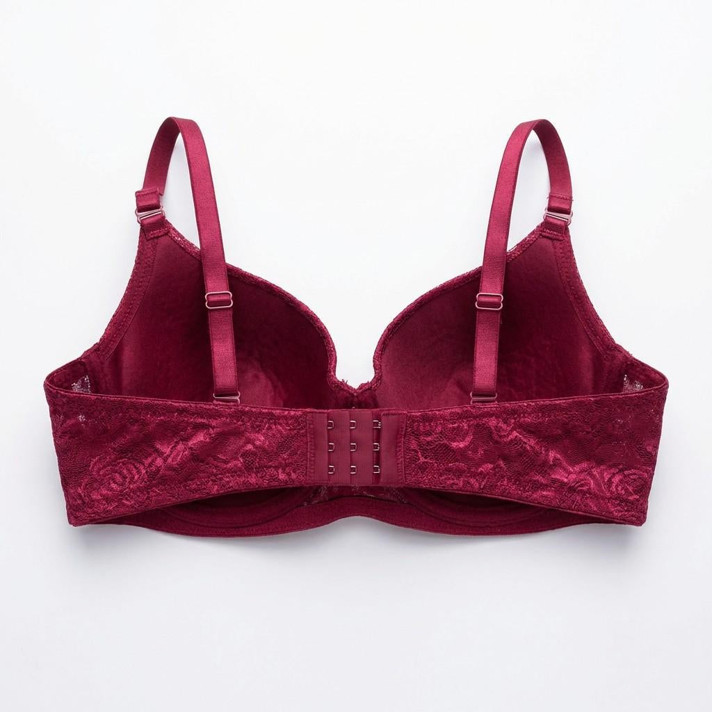 Burgundy Lace Underwire Bra, Full Coverage Push Up Bra for Women