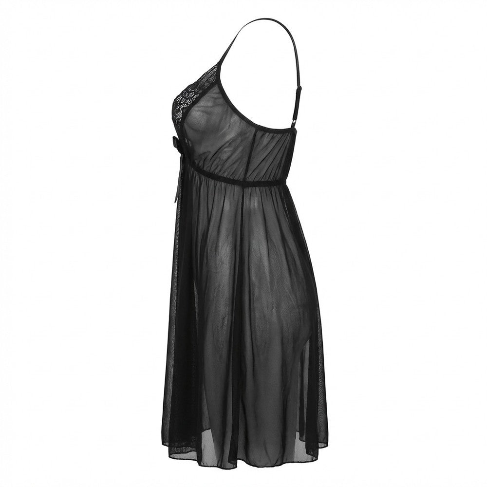 Elegant Black Lace Sheer Babydoll Nightdress