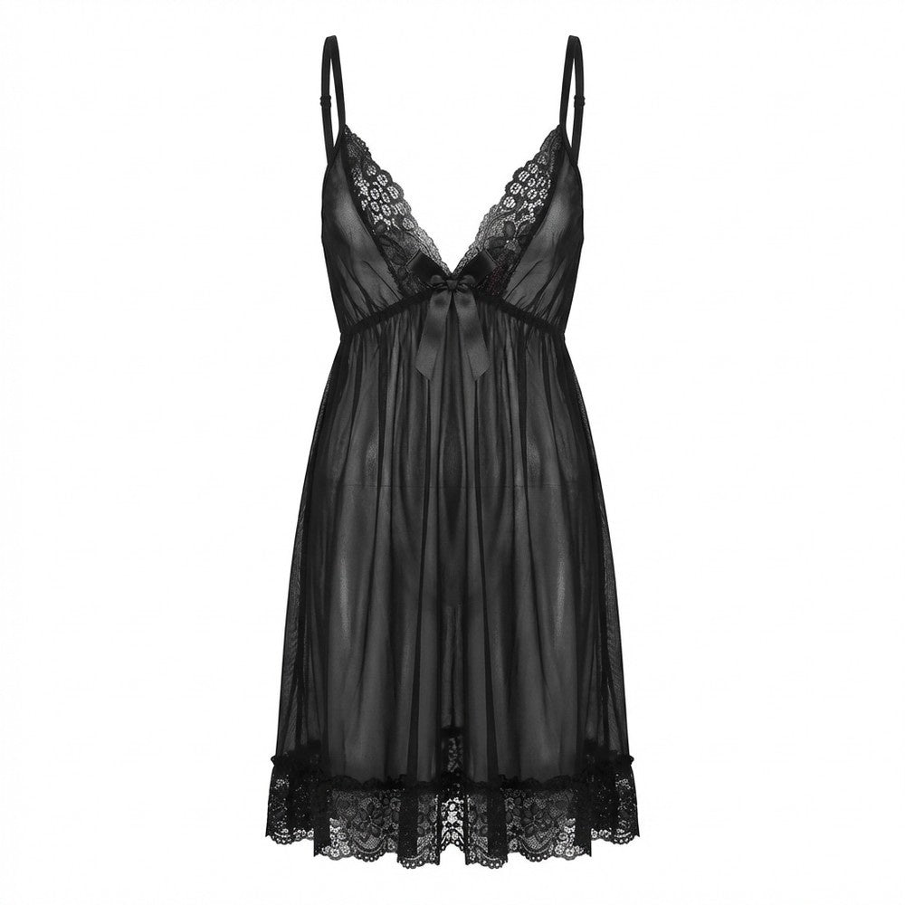 Elegant Black Lace Sheer Babydoll Nightdress