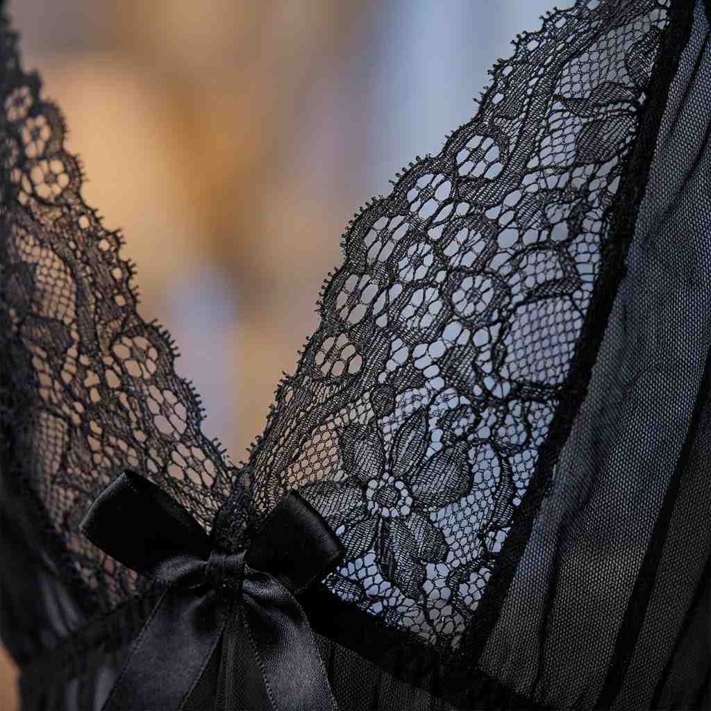 Elegant Black Lace Sheer Babydoll Nightdress