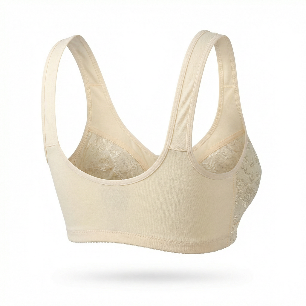 Front Closure Wire Free Bra, Full Coverage Lace Bra with Wide Straps
