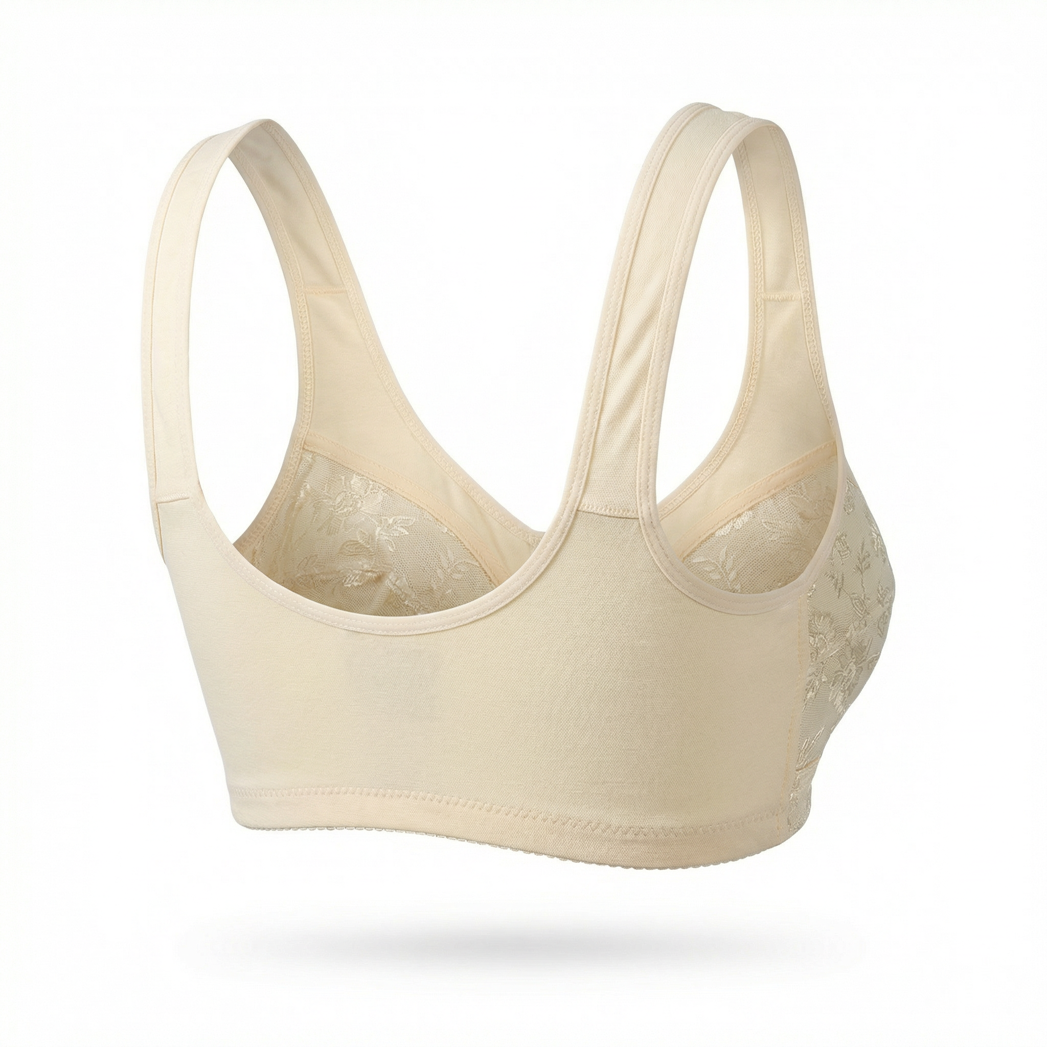 Front Closure Wire Free Bra, Full Coverage Lace Bra with Wide Straps
