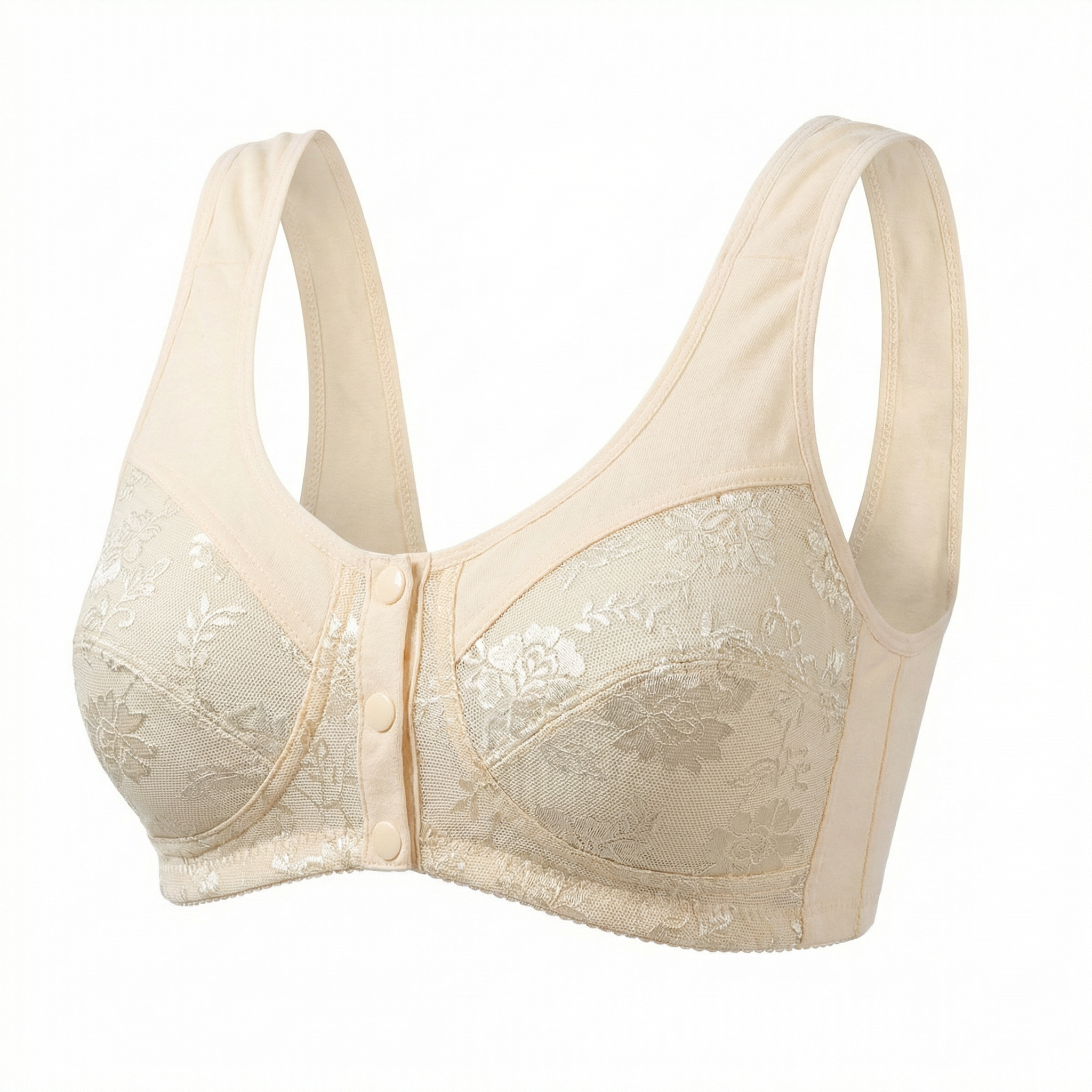 Front Closure Wire Free Bra, Full Coverage Lace Bra with Wide Straps