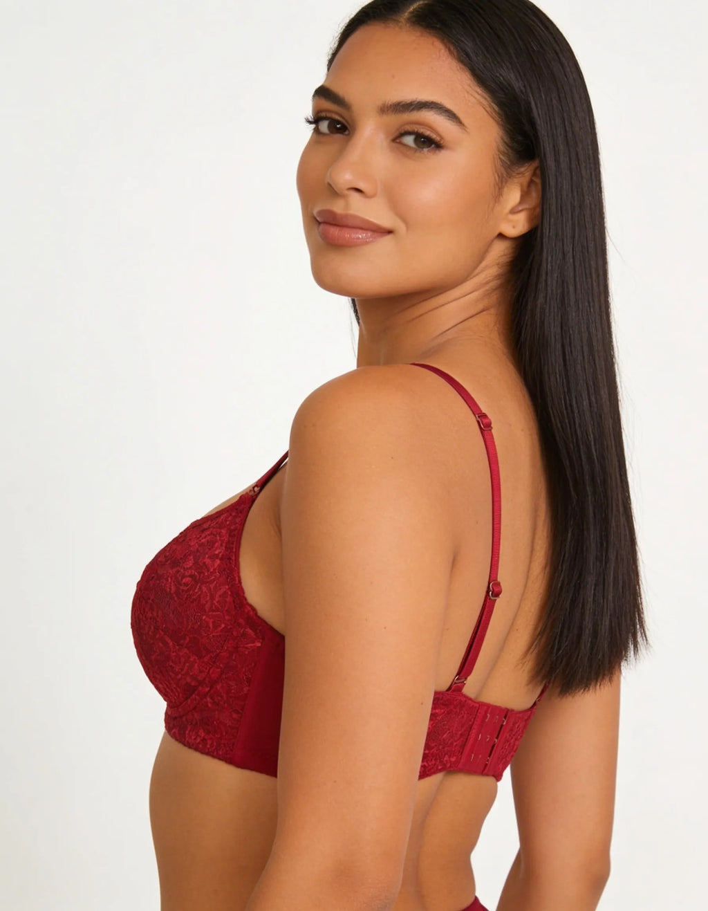 Burgundy Lace Underwire Bra, Full Coverage Push Up Bra for Women