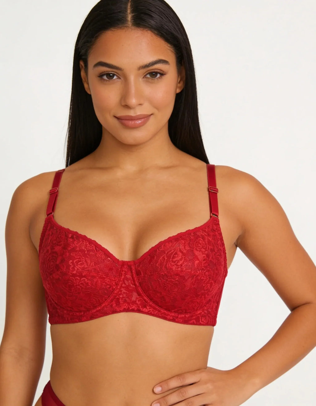 Burgundy Lace Underwire Bra, Full Coverage Push Up Bra for Women